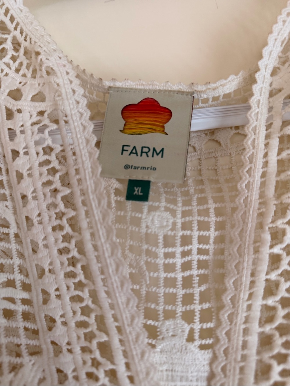 Farm Rio Cream Lace Morada Guipure Crochet Maxi Dress with Tie Waist - Picture 3 of 13